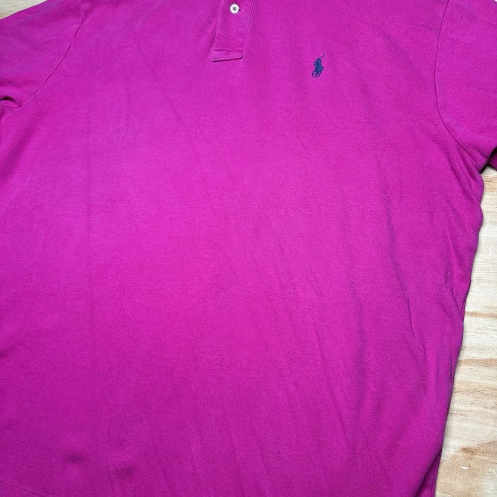 VNTG Polo Ralph Lauren Men XL Short Sleeve Magenta Polo Size Large Casual Faded